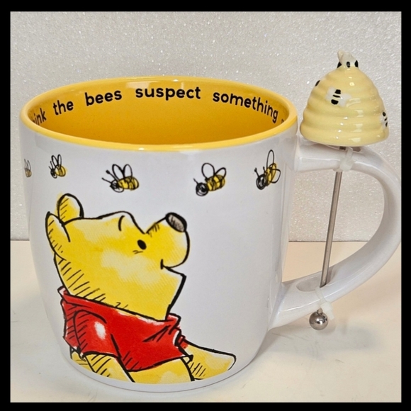 DISNEY Winnie The Pooh Honey Bee Mug With Figural Beehive Stirrer NEW - Picture 1 of 5